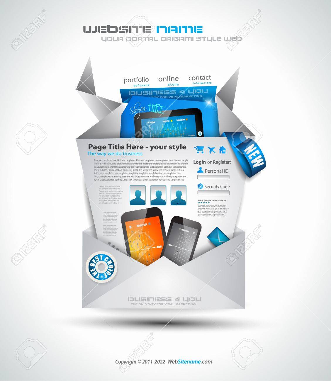 折り紙のウェブサイト ビジネス プレゼンテーション テンプレート多くのデザイン要素の透明な影付きのエレガントなデザインのイラスト素材 ベクタ Image