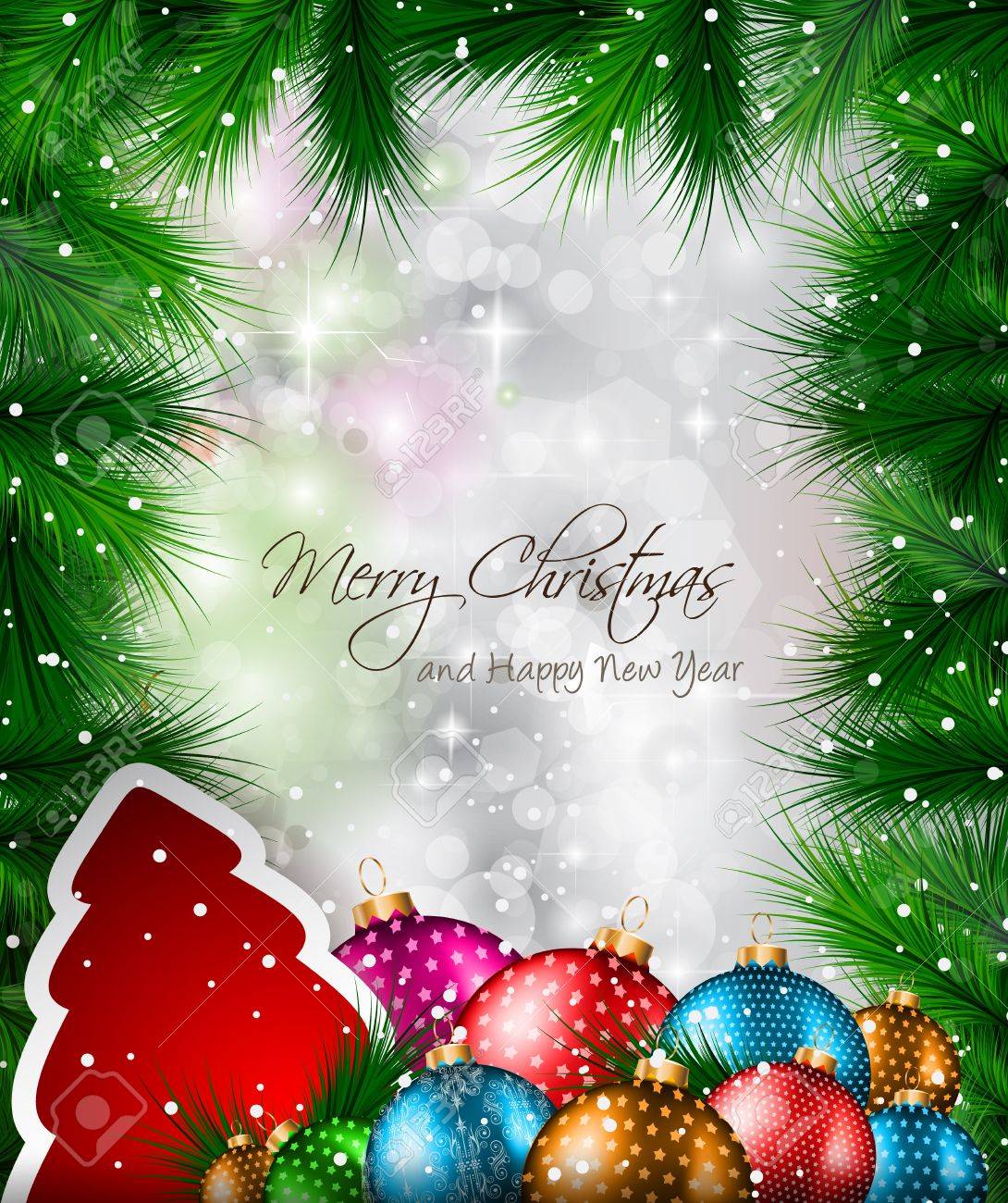 elegant classic christmas flyer with tree leaves a lot of baubles christmas flyers