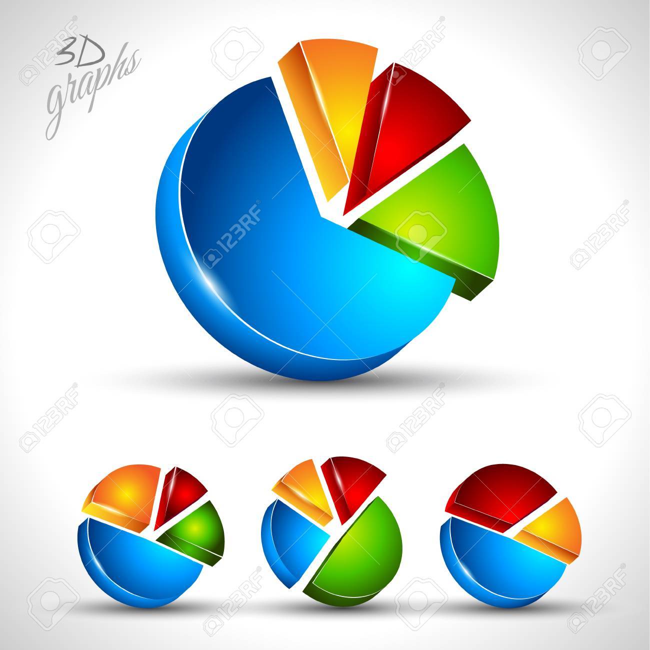 Diagramme Circulaire 3d Pour Infographie Ou L Affichage De Donnees De Pourcentage 4 Graphique Different Avec Des Couleurs Tres Contrastees Clip Art Libres De Droits Vecteurs Et Illustration Image 19657041