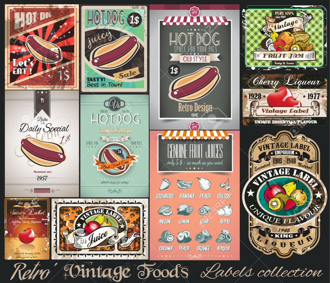 retro vintage foods labels collection small posters label and vintage food labels