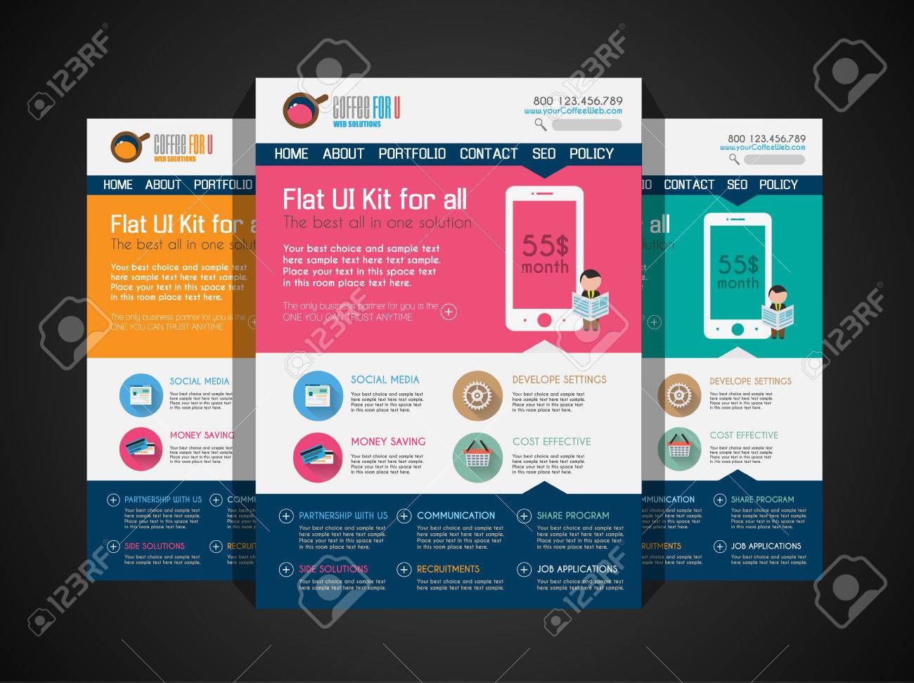 one page website flat ui design template it include a lot of