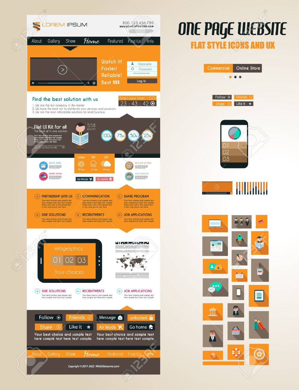 one page website flat ui design template it include a lot of