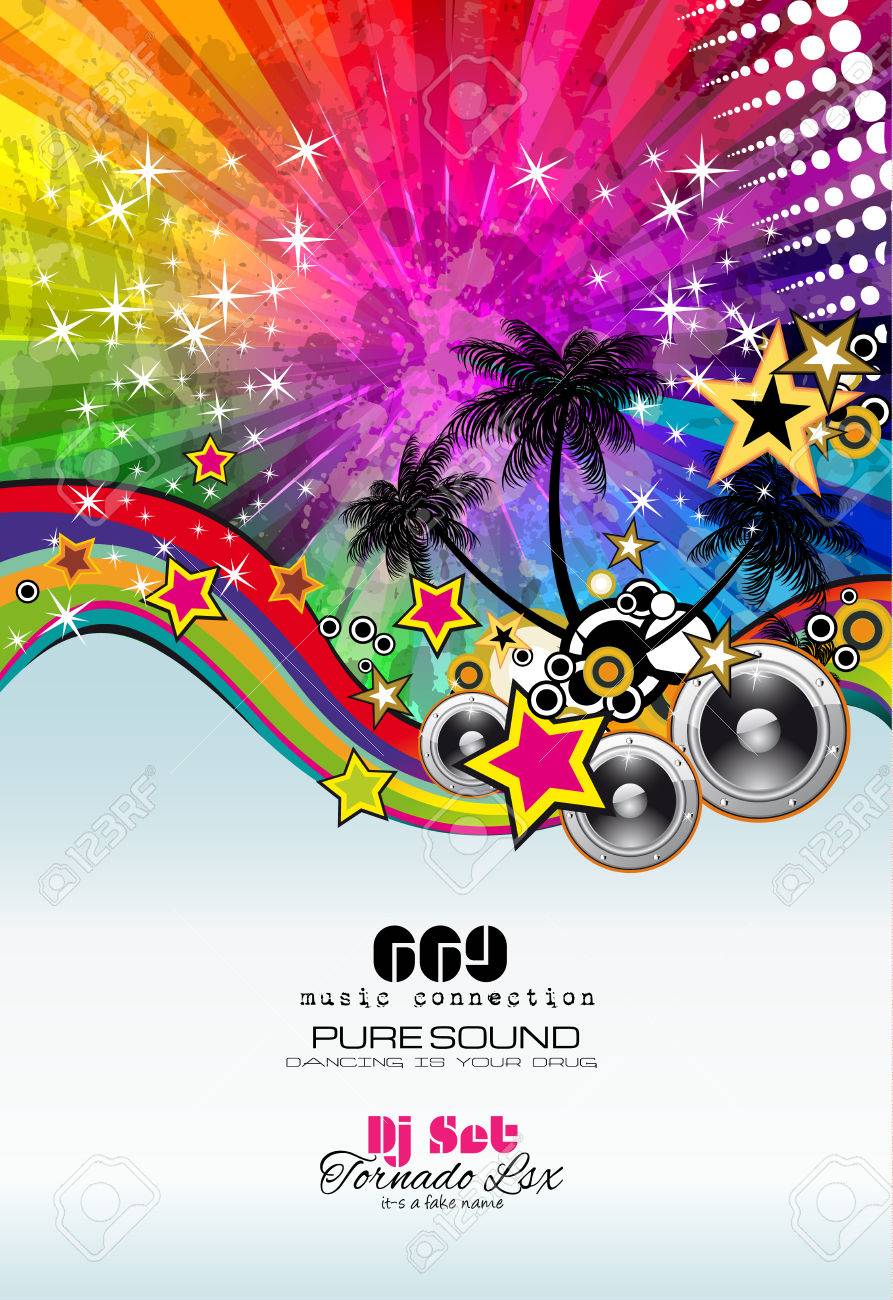 party club flyer for music event with explosion of colors includes
