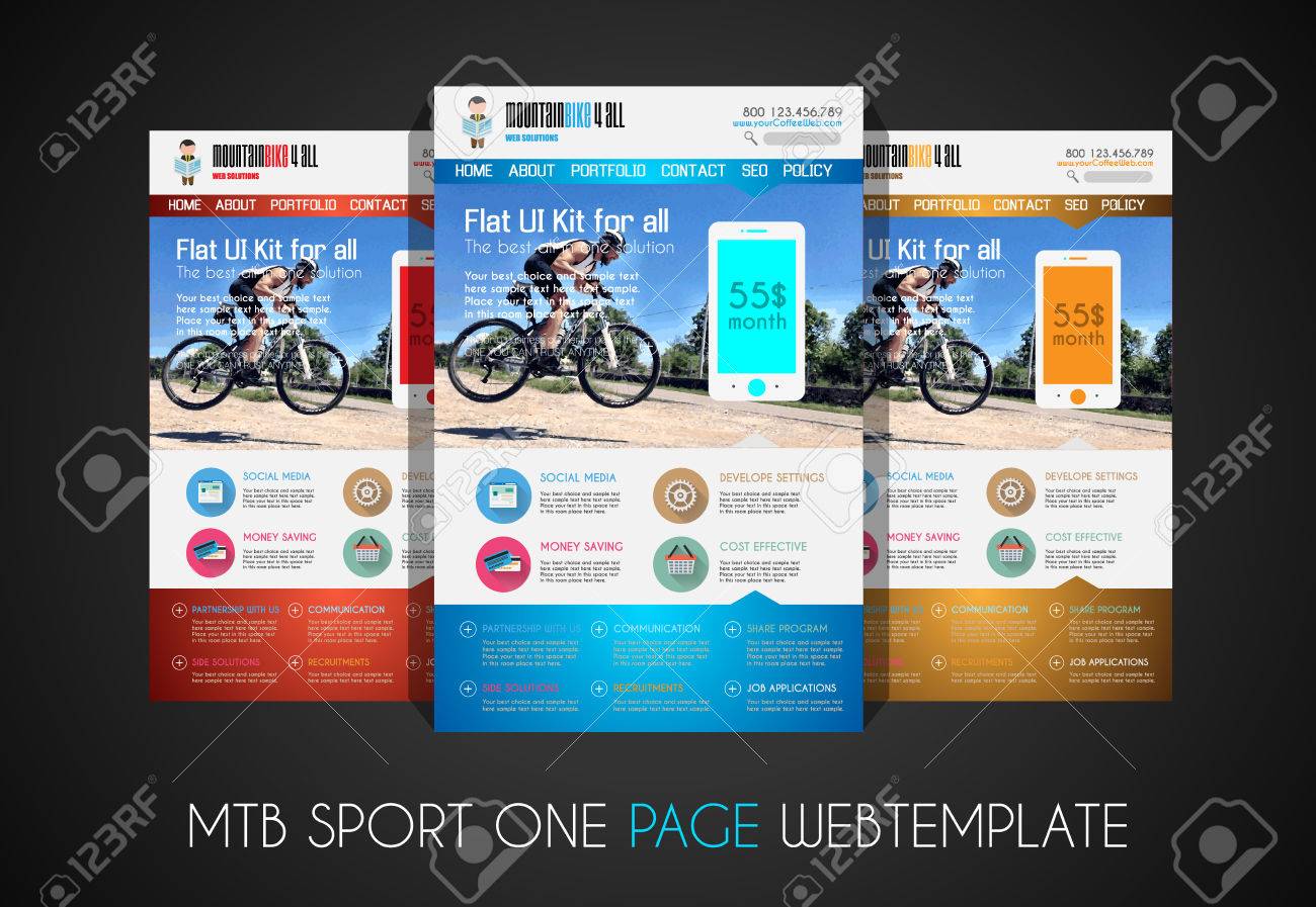 one page sport website flat ui design template it include a