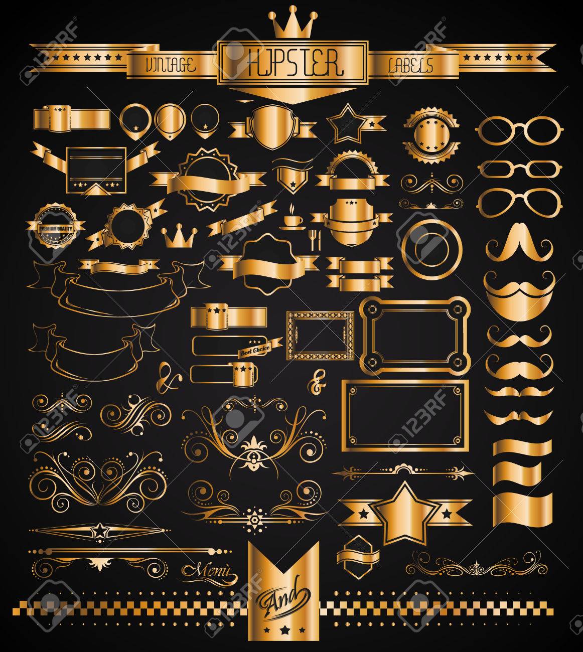 mega set of vintage golden labels for your hipster designs labels