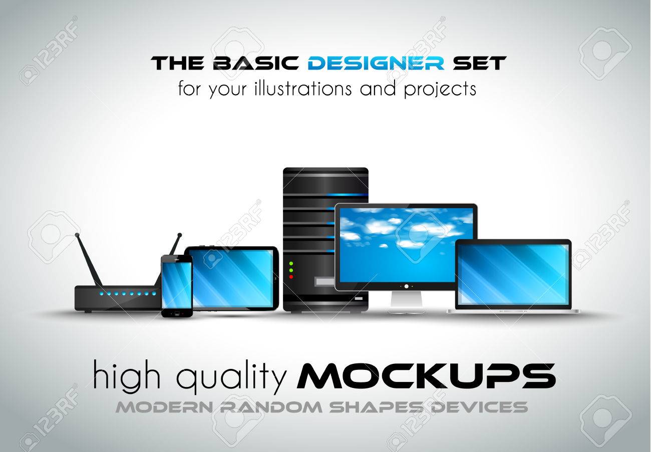 Modern Devices Mockups For Your Business Projects Set Of Laptop Royalty Free Cliparts Vectors And Stock Illustration Image