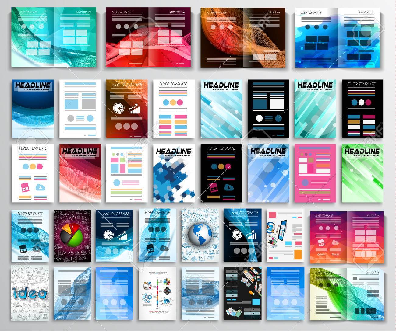 set of flyers background infographics brochures business different flyers