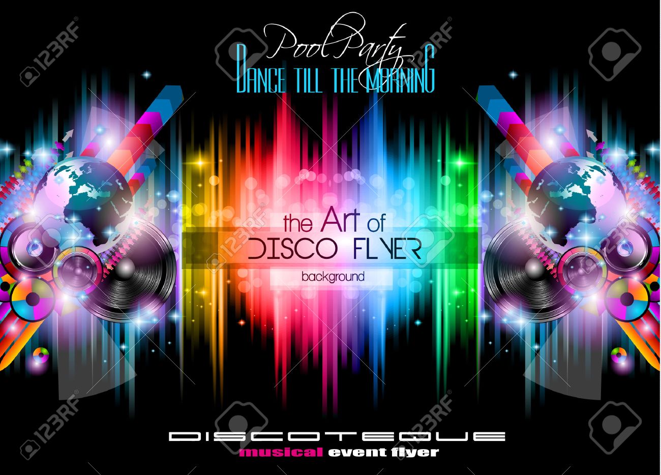 club disco flyer set with music elements and colorful scalable fondos para flyers metal