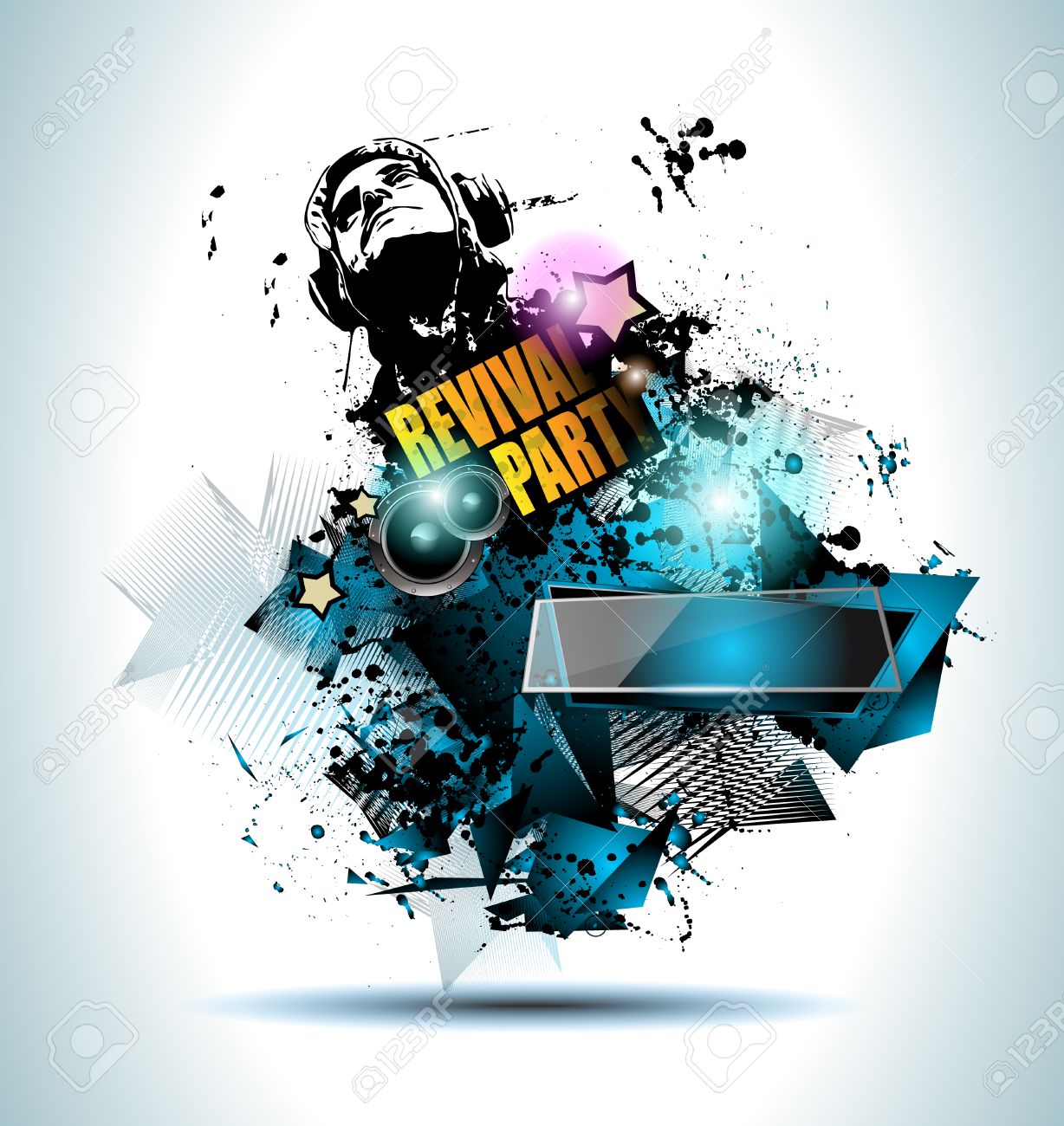 club disco flyer set with music elements and colorful scalable
