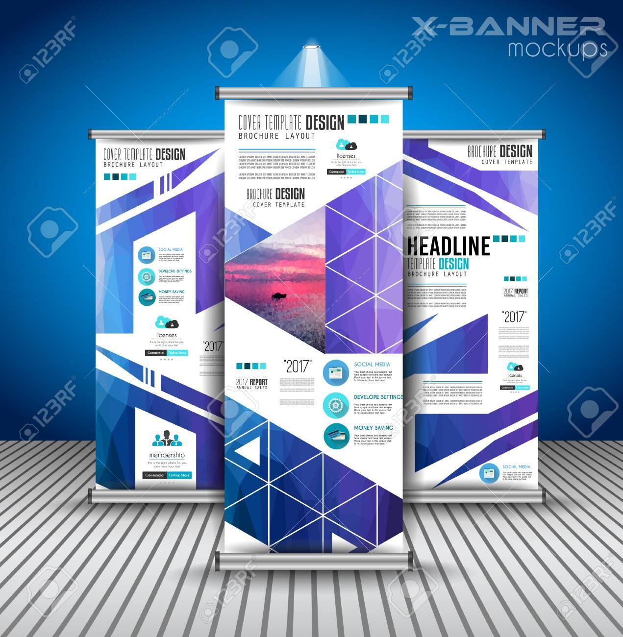 set of advertisement roll up business flyers or brochure banners start up business flyers