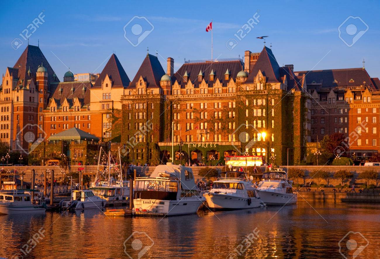 Empress Hotel And Inner Harbour, Victoria At Sunset, Vancouver Island, British  Columbia Stock Photo, Picture and Royalty Free Image. Image 35399152., image size:1300x884