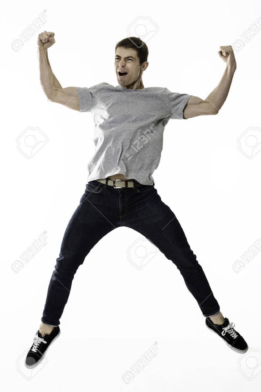 euphoric man jumping for joy stock photo picture and royalty free