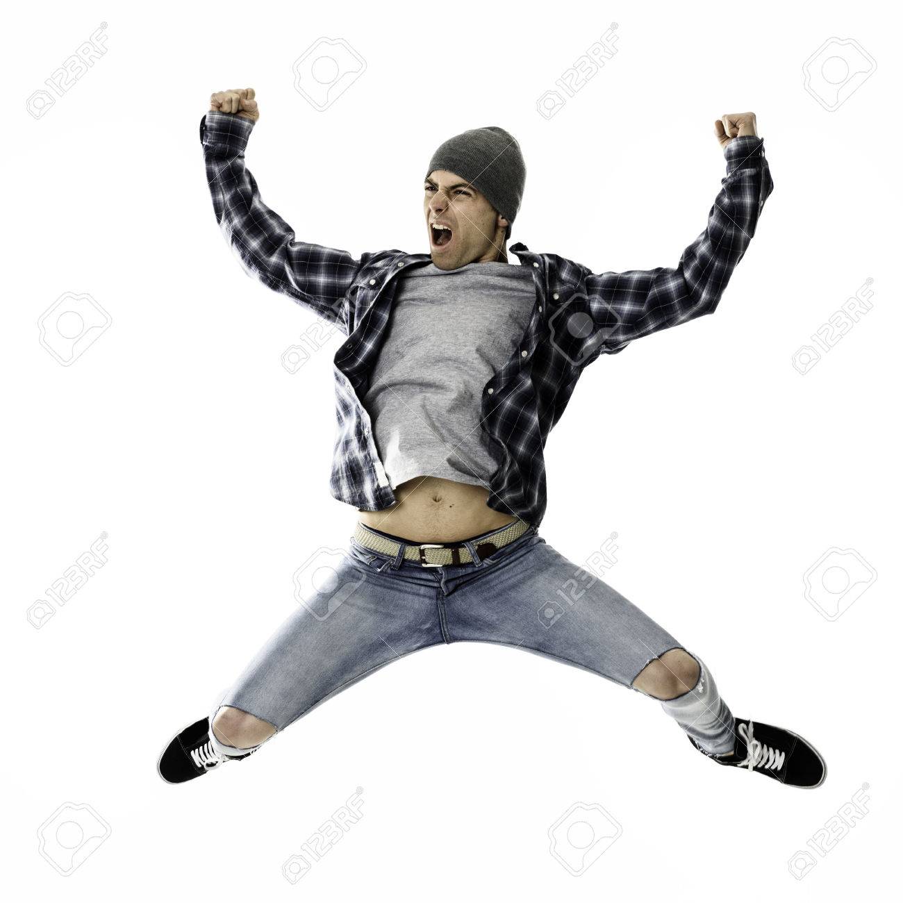 euphoric man jumping for joy stock photo picture and royalty free