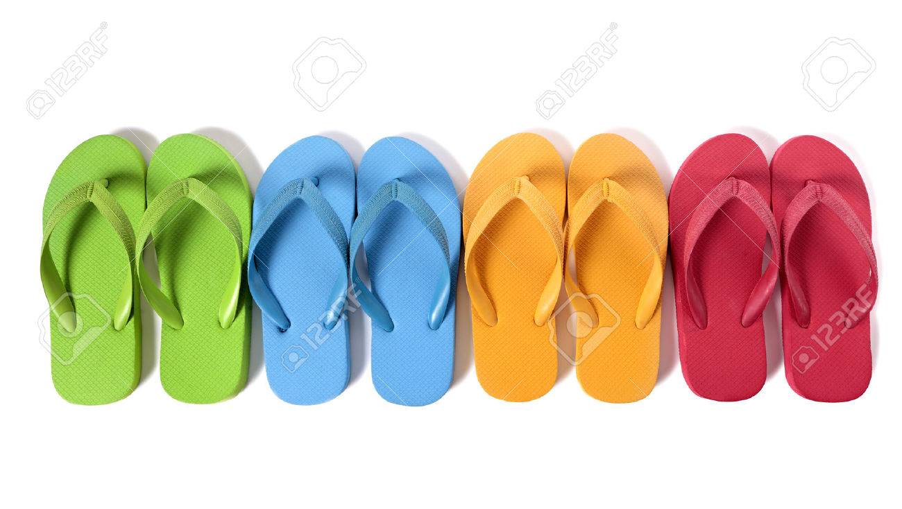 Row of colorful flip flops isolated against a white background. - 41772876 Row of colorful flip flops isolated against a white background. - 41772876