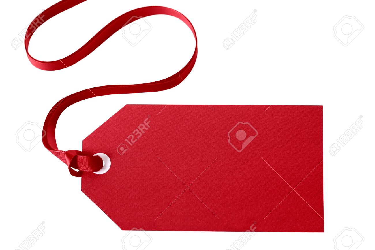Red gift tag or price ticket with red ribbon isolated on white (with path) - 45349149 Red gift tag or price ticket with red ribbon isolated on white (with path) - 45349149