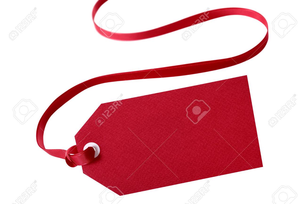 Red gift tag with red ribbon isolated on white. - 45349155 Red gift tag with red ribbon isolated on white. - 45349155