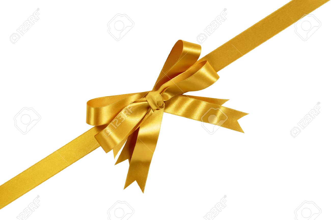 白い背景に分離された金角斜めギフト ボー リボン の写真素材 画像素材 Image