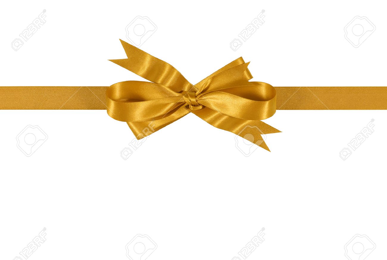 Gold gift ribbon bow isolated on white background straight horizontal - 46803886 Gold gift ribbon bow isolated on white background straight horizontal - 46803886