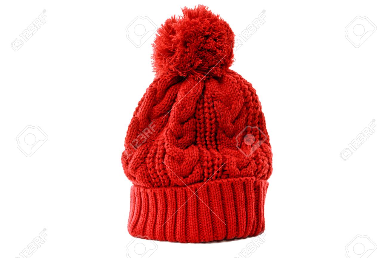 red and white knit hat