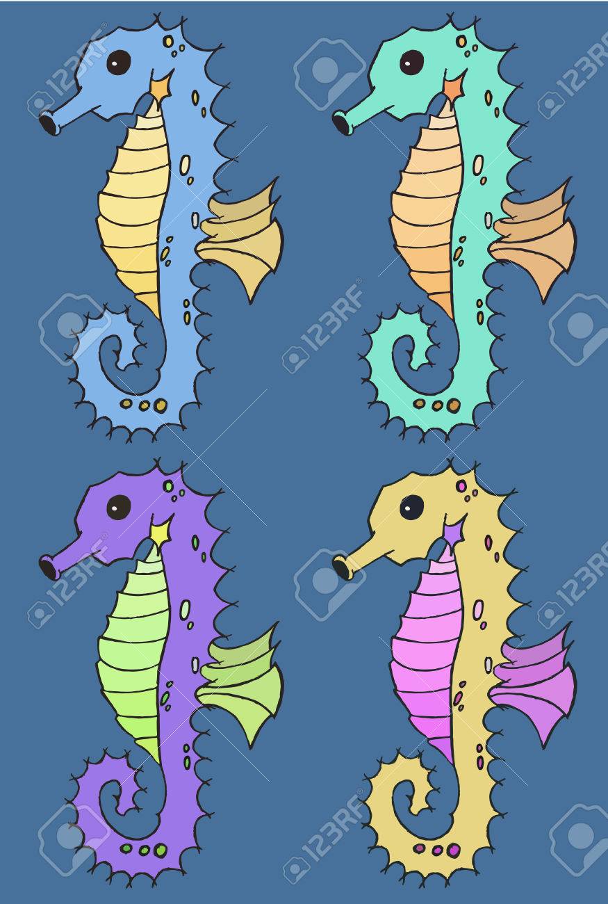 タツノオトシゴ漫画イラスト アート描画の設定のイラスト素材 ベクタ Image