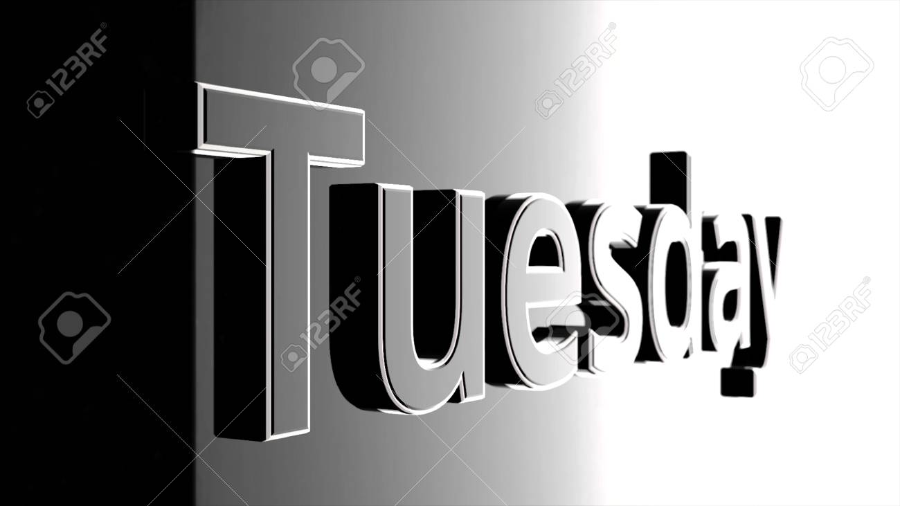 silver word tuesday moving on black and grey background 3d word moving