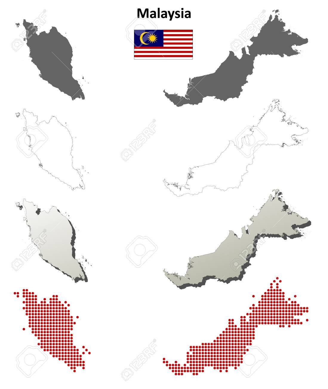 Malaysia Blank Detailed Vector Blank Detailed Outline Map Set