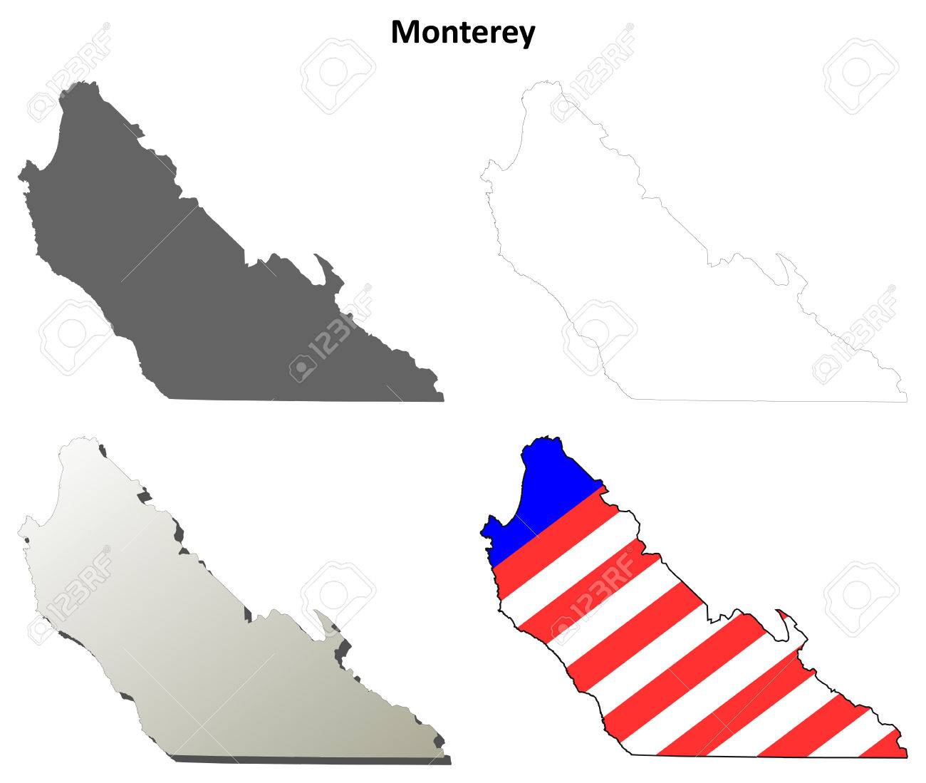 Monterey County California Blank Outline Map Set Stock Vector Monterey County California Blank Outline Map Set Stock Vector