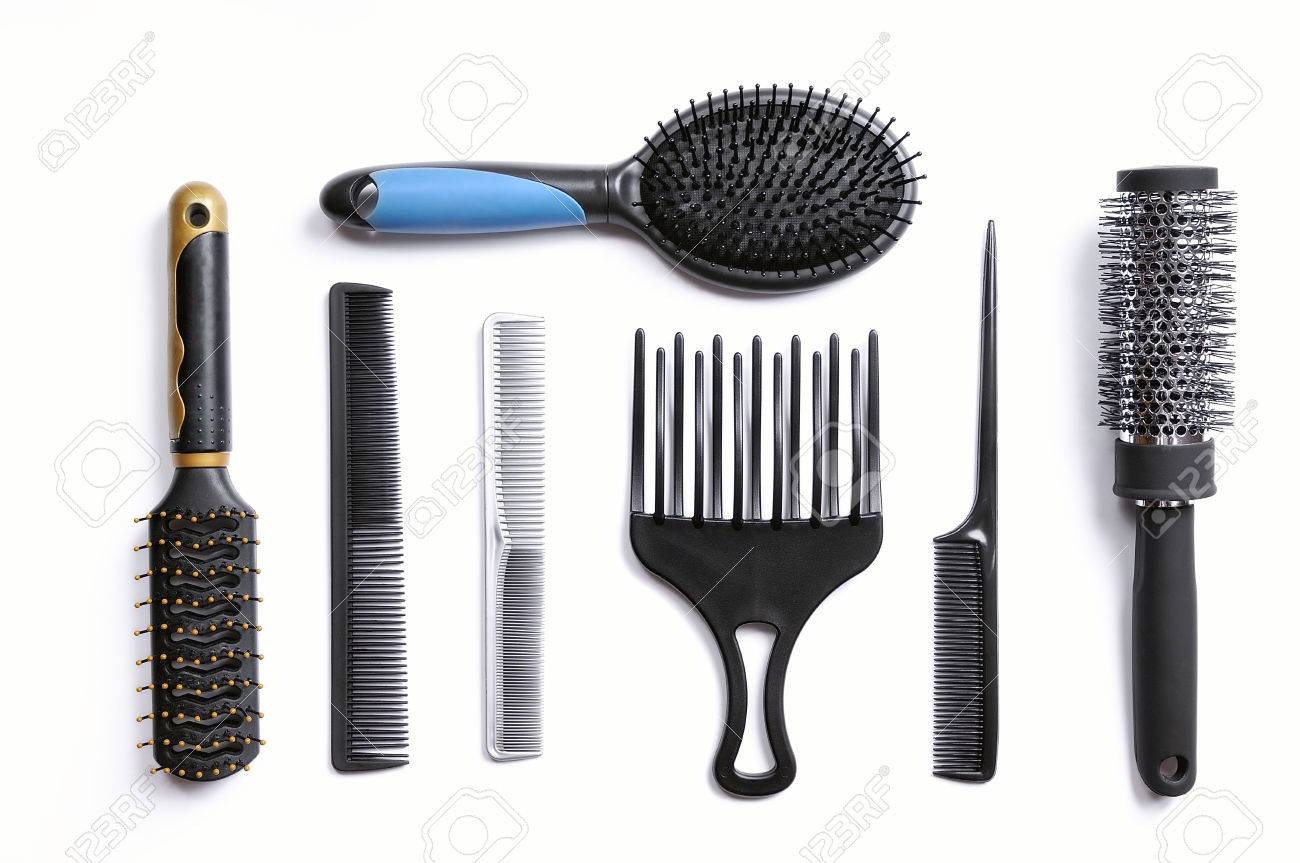 Hairdressing Brush Set Hair Of Various Types With Isolated White