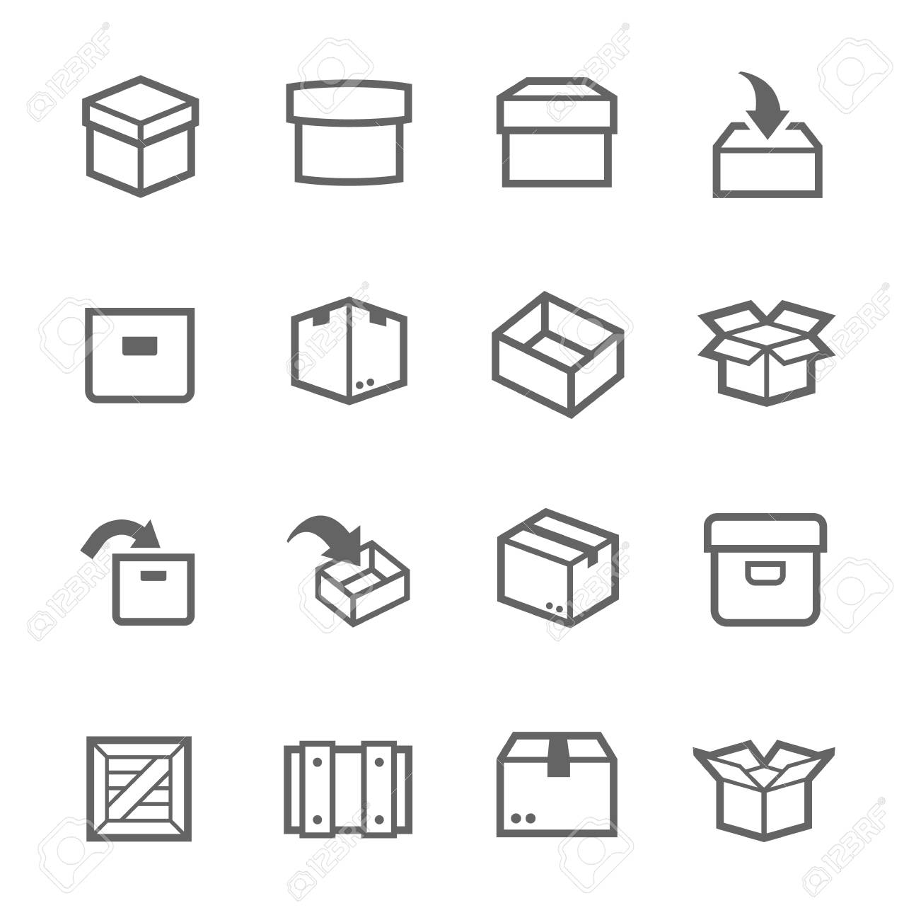 関連する設計のベクトル アイコンをボックスおよび木枠の簡単なセットのイラスト素材 ベクタ Image