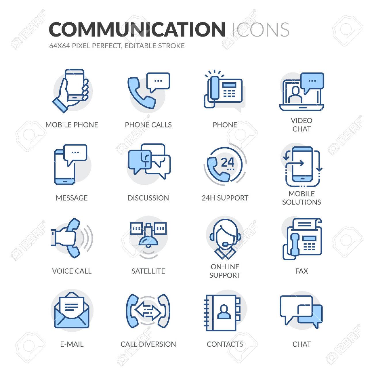 Simple Set of Communication Related Color Vector Line Icons. Contains such Icons as Phone Calls, Video Chat, On-line Support and more. Editable Stroke. 64x64 Pixel Perfect. - 61777311 Simple Set of Communication Related Color Vector Line Icons. Contains such Icons as Phone Calls, Video Chat, On-line Support and more. Editable Stroke. 64x64 Pixel Perfect. - 61777311