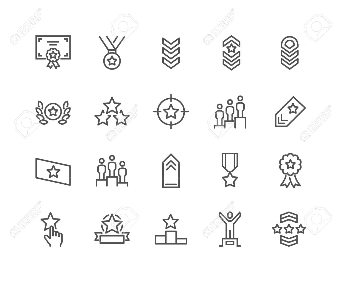 Simple Set of Ranking Related Vector Line Icons. Contains such Icons as Star Rating, First Place, Shoulder Strap and more. Editable Stroke. 48x48 Pixel Perfect. - 126090380 Simple Set of Ranking Related Vector Line Icons. Contains such Icons as Star Rating, First Place, Shoulder Strap and more. Editable Stroke. 48x48 Pixel Perfect. - 126090380