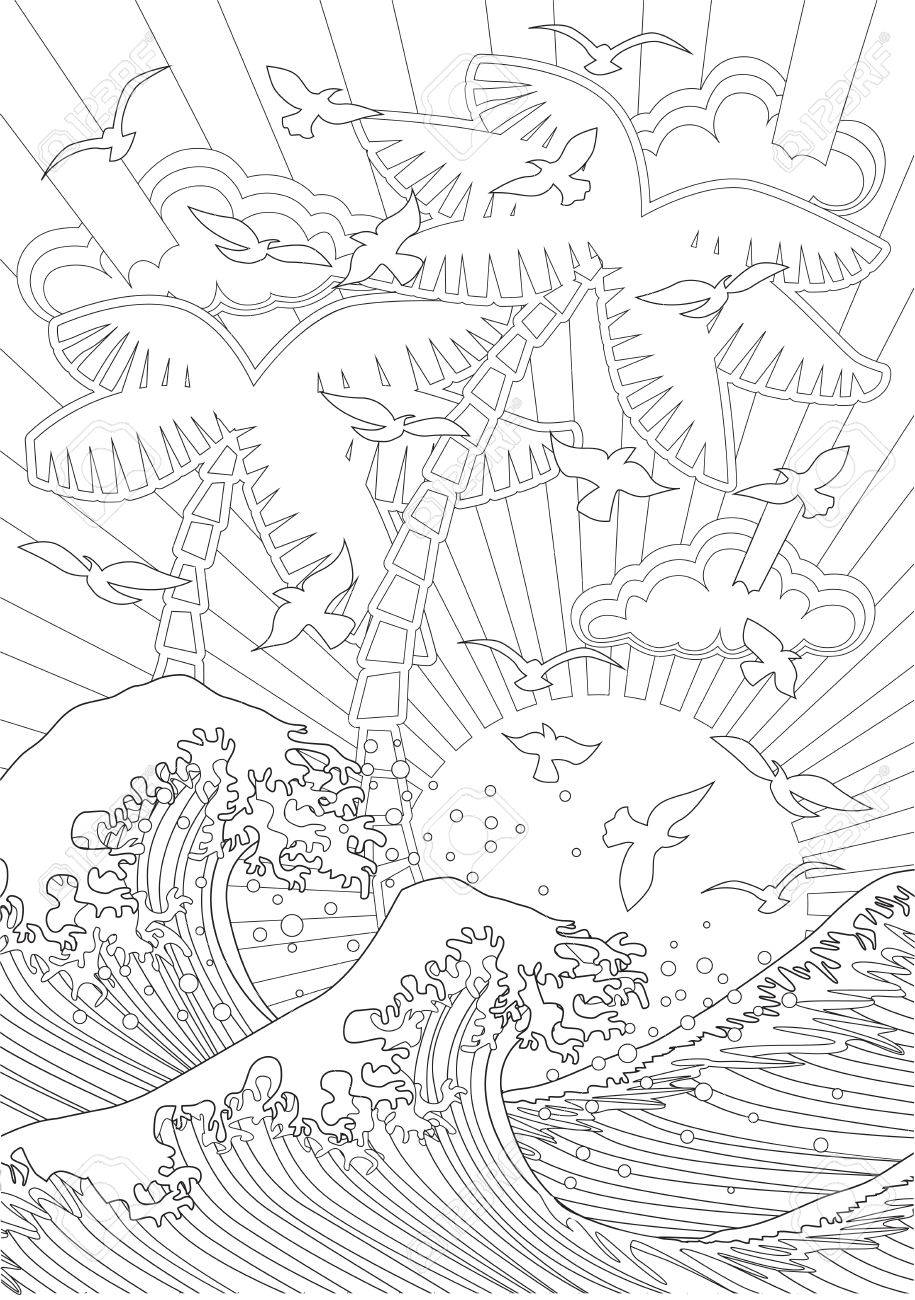 Adulte Livre De Coloriage Illustration Tattoo Set Waves Adulte livre de coloriage illustration Tattoo set Waves illustration Banque d
