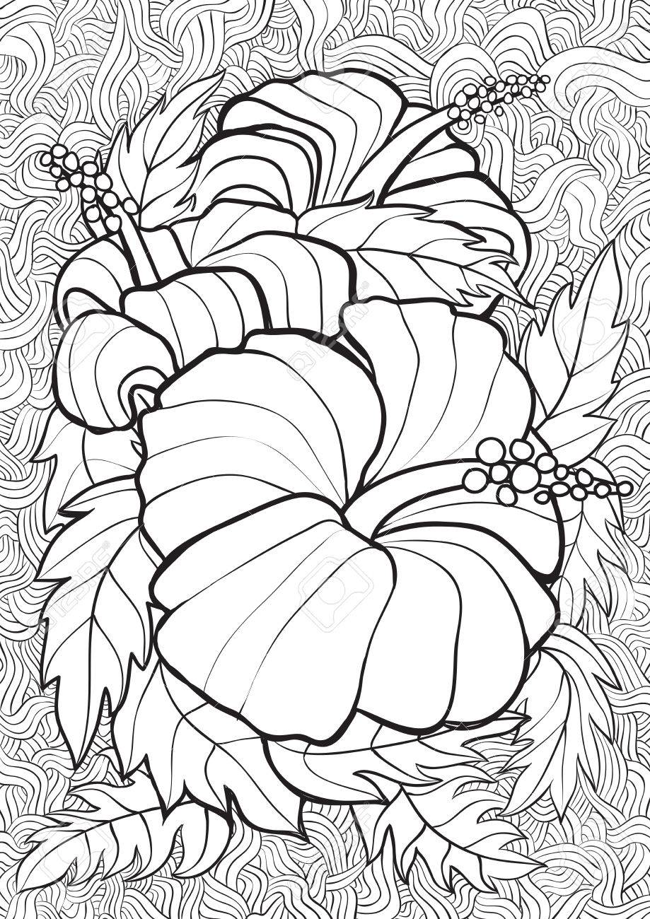 大人のぬりえ帳イラスト セットをタトゥー ハイビスカス イラスト のイラスト素材 ベクタ Image 52578795