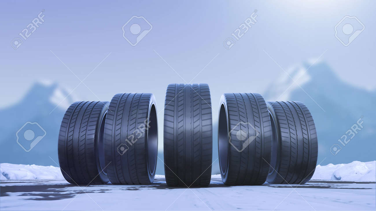 Loop four car wheels drive on a snowy road - 163636165 Loop four car wheels drive on a snowy road - 163636165