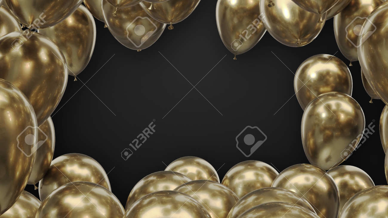 3d render frame of golden balloons on a black background - 170091177 3d render frame of golden balloons on a black background - 170091177