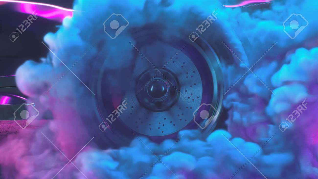 3d render Drift wheels with neon smoke cars - 170091233 3d render Drift wheels with neon smoke cars - 170091233