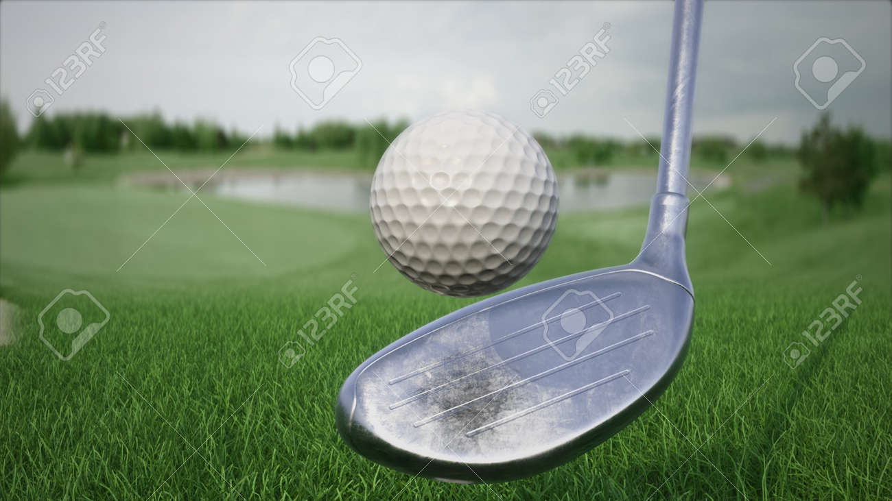 3d render hitting a golf ball with a club on the field side view - 170012070 3d render hitting a golf ball with a club on the field side view - 170012070
