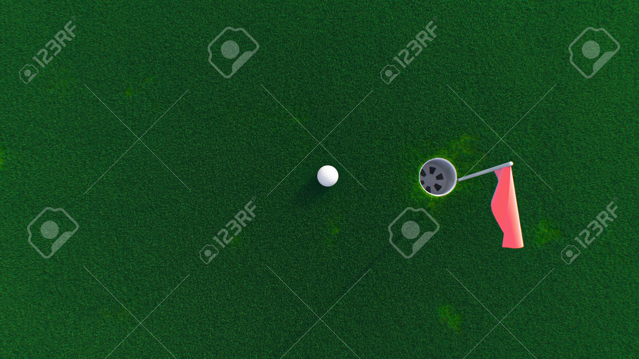 3d render golf ball rolls across the course into a hole top view - 170012081 3d render golf ball rolls across the course into a hole top view - 170012081