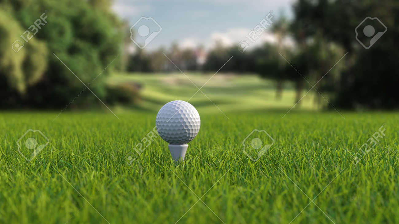 3d render golf ball with a club on the field side view - 170012077 3d render golf ball with a club on the field side view - 170012077