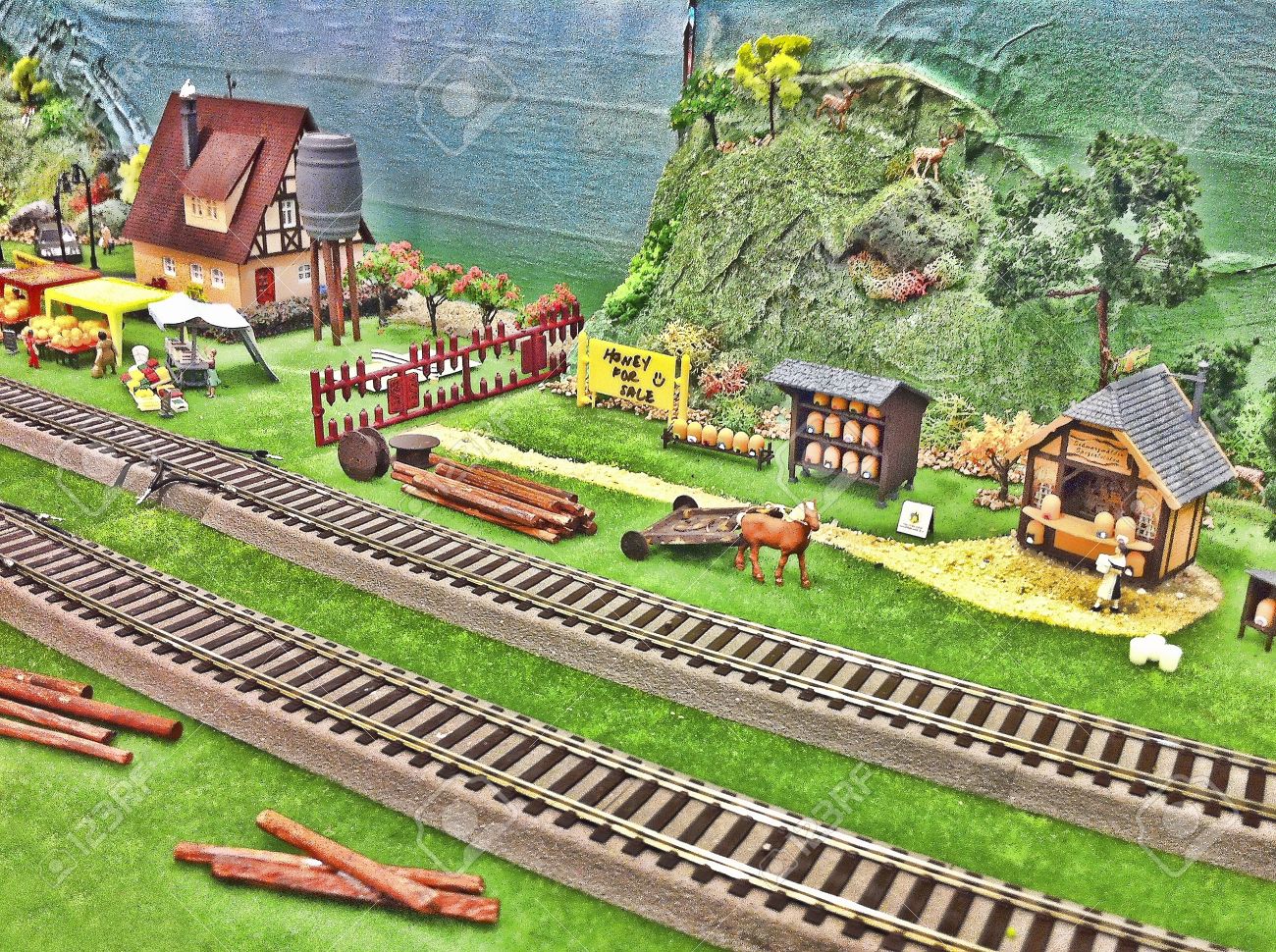 toy farm and train track background stock photo picture and