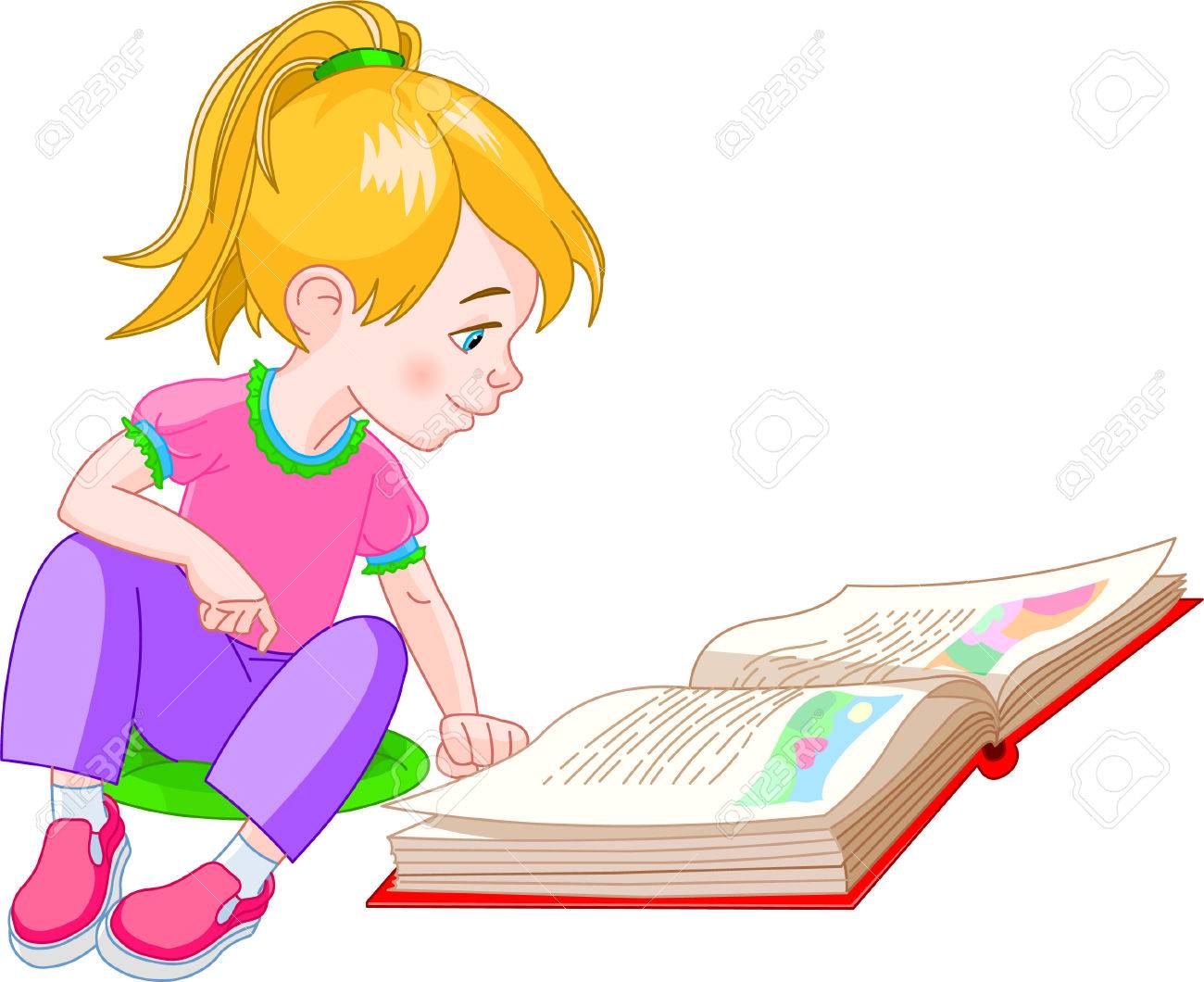 女の子の床に座って本を読むのイラスト素材 ベクタ Image