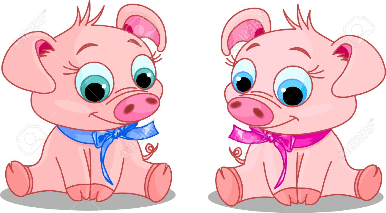 Two Baby Piglets Boy And Girl. Vector Illustration Royalty Free SVG,  Cliparts, Vectors, and Stock Illustration. Image 4192317., image size:1300x719