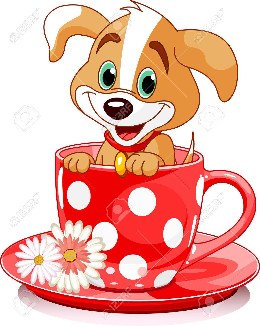 紅茶のカップでかわいい子犬 ベクトル イラスト のイラスト素材 ベクタ Image