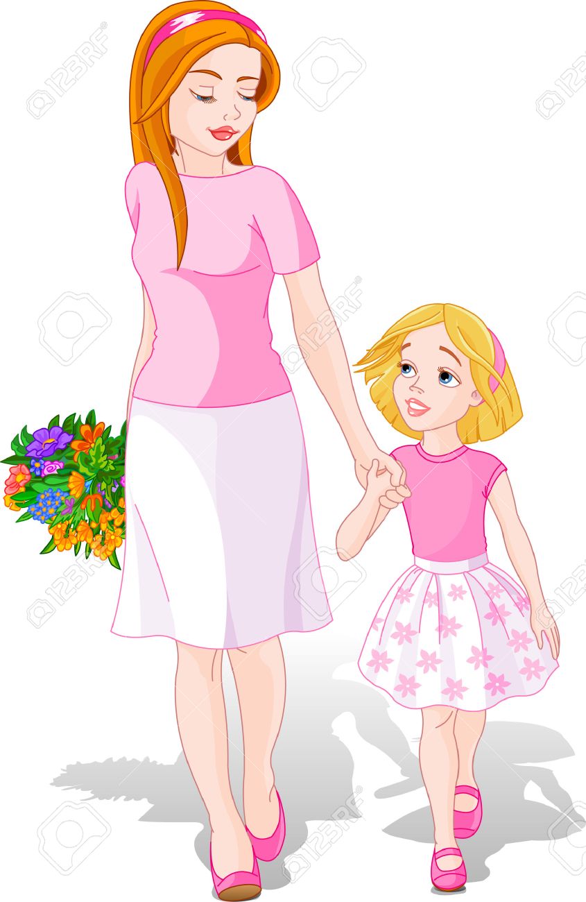Mother Walking With Daughter. Mother's Day Illustration Royalty Free SVG,  Cliparts, Vectors, and Stock Illustration. Image 4797038., image size:845x1300