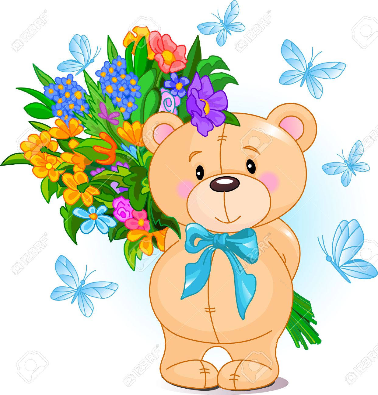 Dessin Ours Banque D Vecteurs Et Illustrations Libres De dessin ours Mignon petit ours Teddy tenue d un bouquet