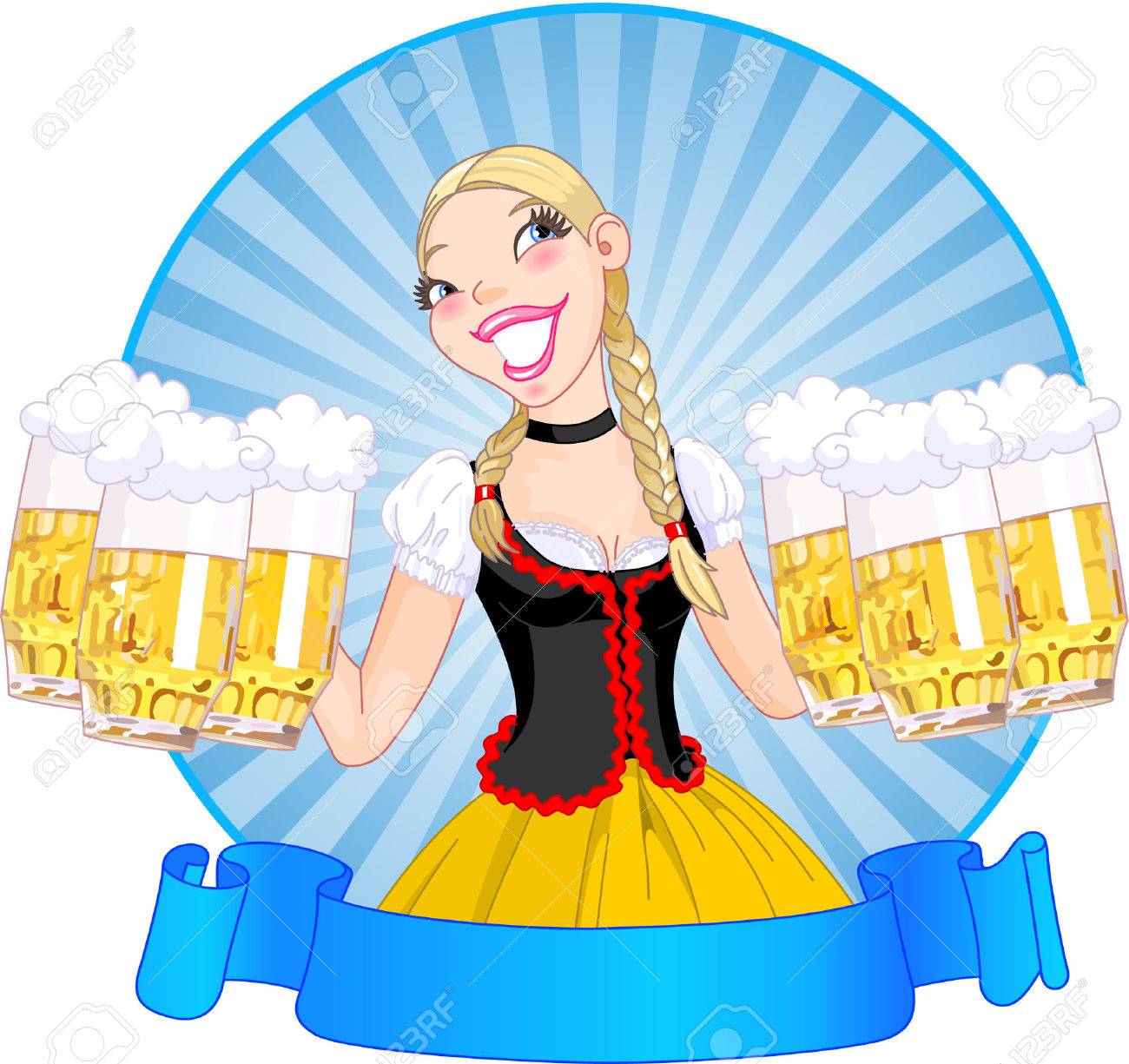 Vector Illustration Of Funny German Girl Serving Beer Royalty Free SVG,  Cliparts, Vectors, and Stock Illustration. Image 5432995., image size:1300x1225