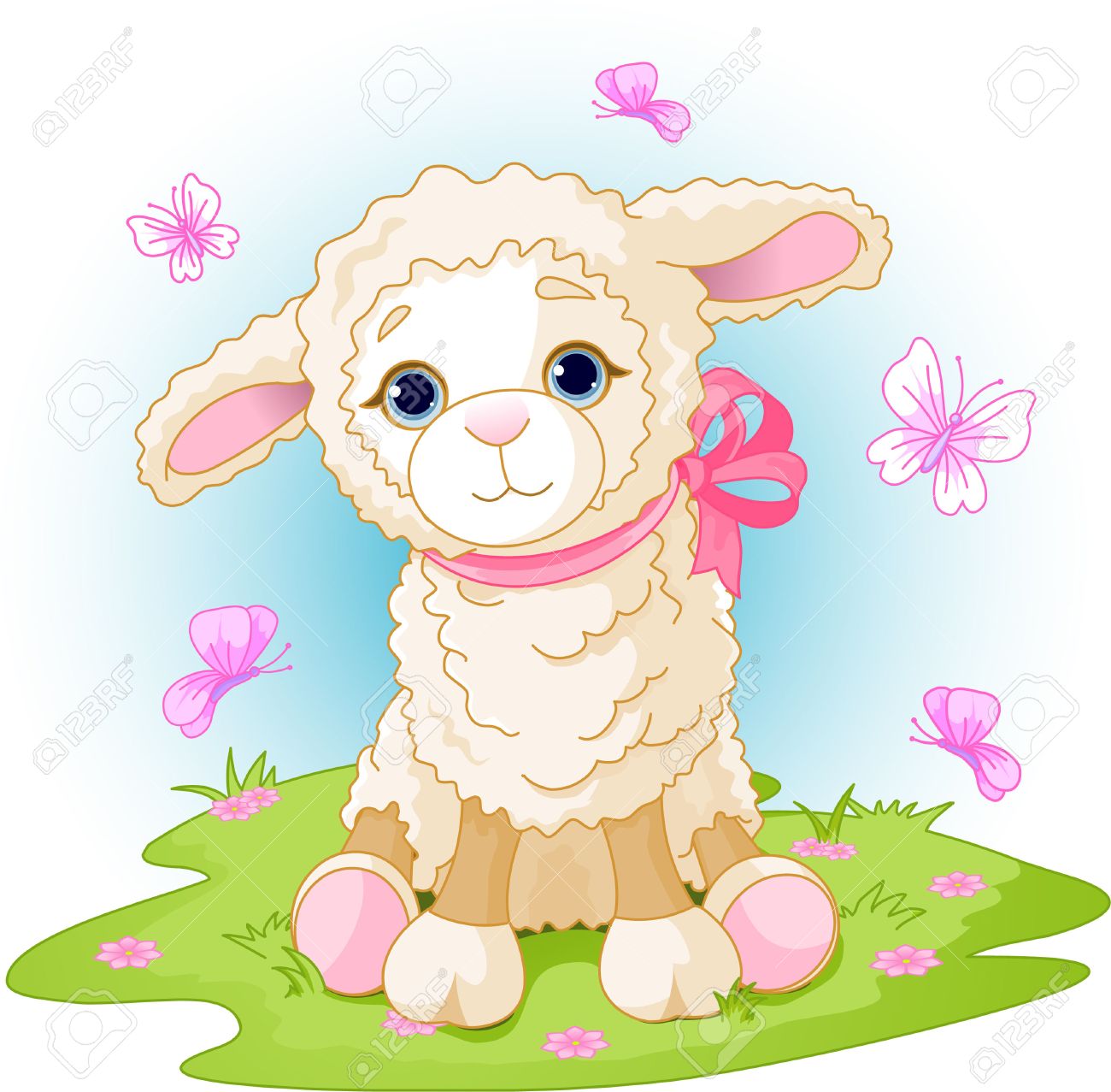 復活祭の子羊と花と春の背景のイラスト素材 ベクタ Image