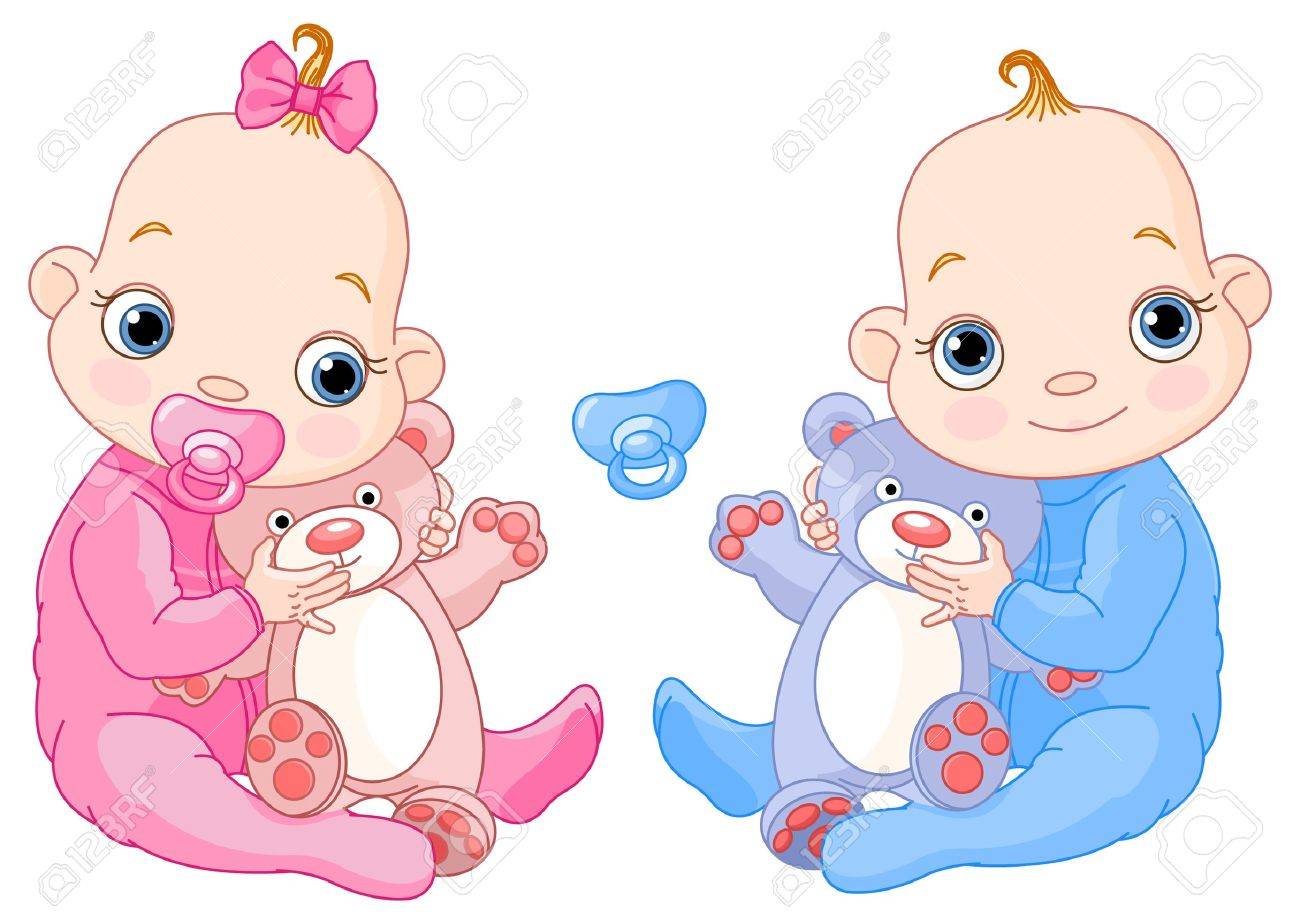おもちゃとかわいい双子のイラスト 簡単に追加したり それらのそれぞれにおしゃぶりを削除 のイラスト素材 ベクタ Image