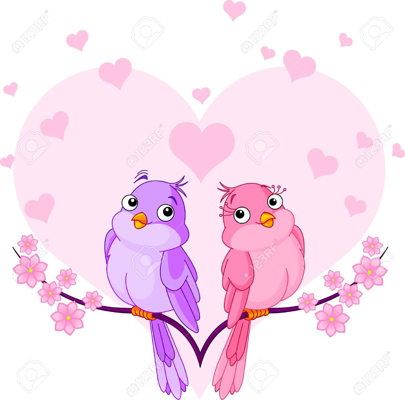 Deux Oiseaux Roses Très Mignons Amoureux