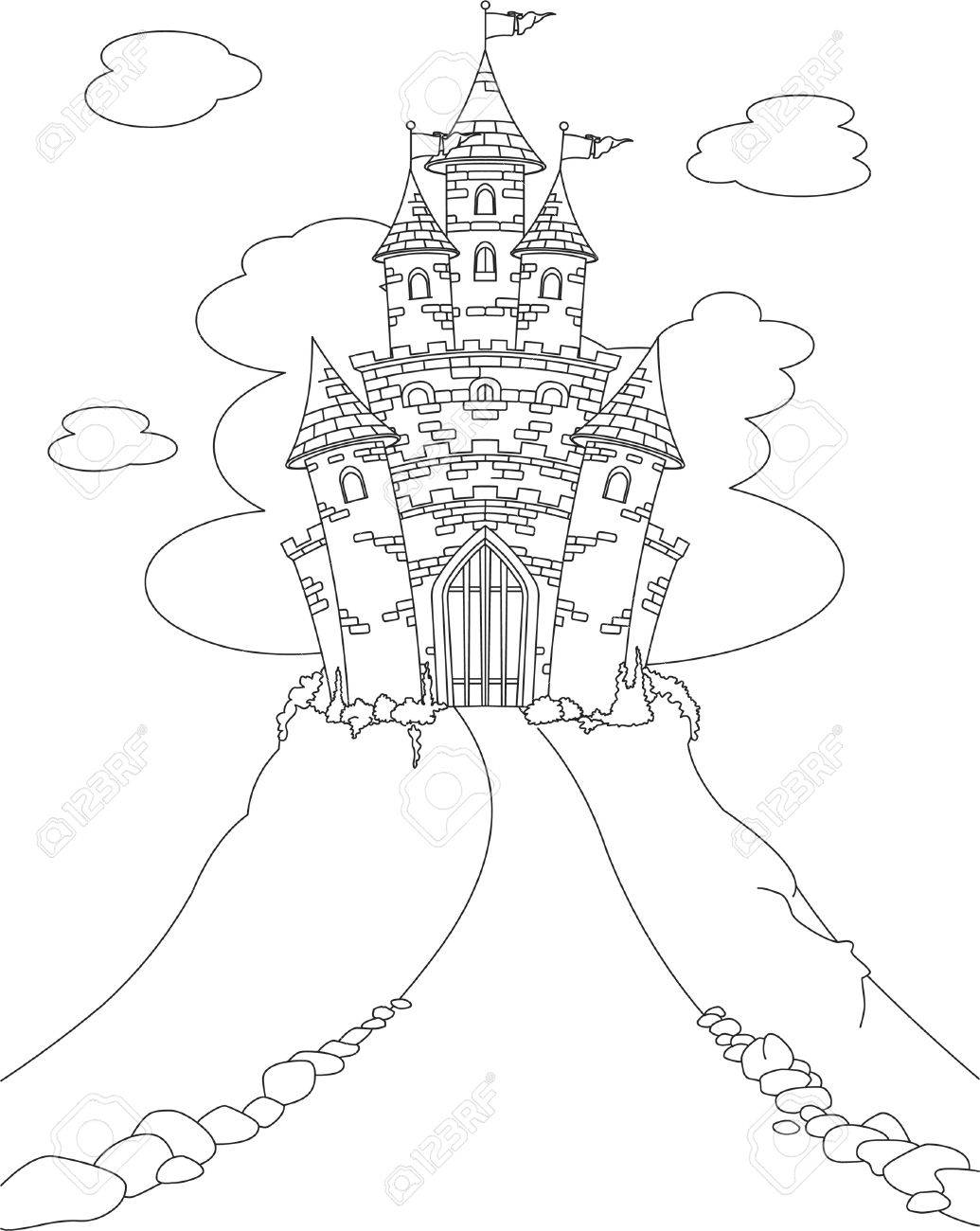 魔法のおとぎ話のプリンセス城ページゲームを着色のイラスト素材 ベクタ Image 魔法のおとぎ話のプリンセス城ページゲームを着色のイラスト素材 ベクタ Image